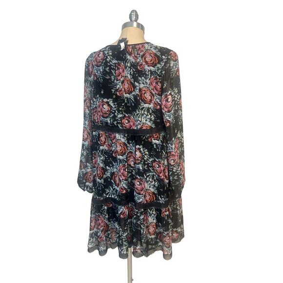 Maeve Anthropologie swing Trapeze Dress black floral tiered Boho Large - Picture 4 of 7
